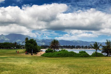 Görünüm pistimiz, Oahu kuzey kıyısında, Hawaii park ve tropikal plaj