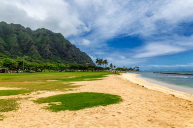 Kualoa beach park and mountain range on Oahu island, Hawaii clipart