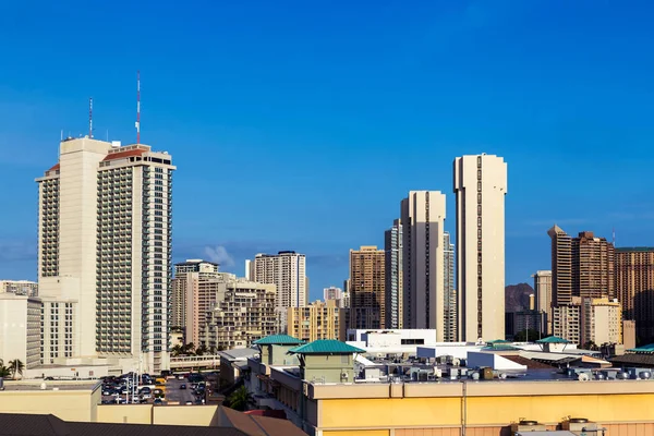 Downtown buildings and rooftops view in Honolulu city