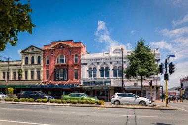 Invercargill, Yeni Zelanda - Aralık, 2017: Street Invercargill Şehir Victoria mimarisine sahip