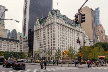 New York, ABD-Ekim, 2015: Central Park yakınlarındaki Manhattan 'da Famous Plaza Hotel Binası
