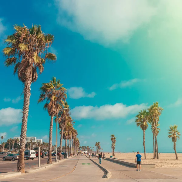 Palmiyeler Vintage Tonlu Görüntü Ile Venince Plaj Boardwalk Los Angeles — Stok fotoğraf