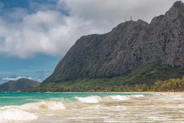 Mooie Waimanalo Beach Met Turkoois Water Bewolkte Hemel Kust Van — Stockfoto