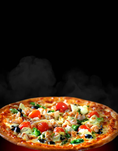 Concept promotional flyer and poster for Restaurants or pizzerias, template with delicious taste margarita pizza, mozzarella cheese, cherry tomatoes with space for your text