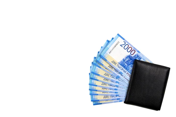 Isolado Dinheiro Russo Bill 2000 Rublos Bolsa Homem Negro — Fotografia de Stock