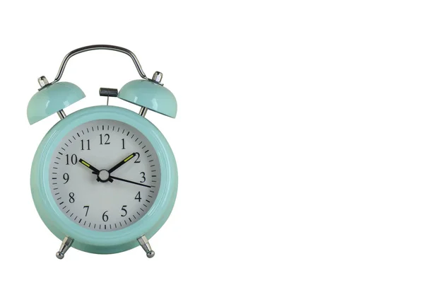 Reloj Despertador Azul Con Campanas Sobre Fondo Blanco Aislado — Foto de Stock