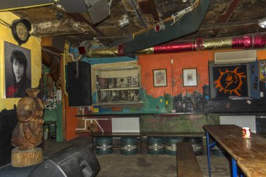Saint Petersburg Rusya 01 Ocak 2019. Club-müze Kamçatka - Victor Tsoi, 1962-1990, efsanevi Sovyet rock müzisyeni iş yeri
