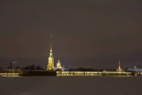 Peter Paul Festung Petersburg Russland Einer Kalten Winternacht — Stockfoto