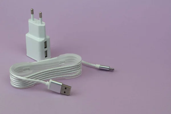 Carga Usb Cable Para Dispositivos Móviles Sobre Fondo Papel Rosa —  Fotos de Stock
