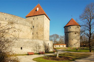 Şehrin eski kesiminde eski kalenin duvarları Tallinn, Estonya.
