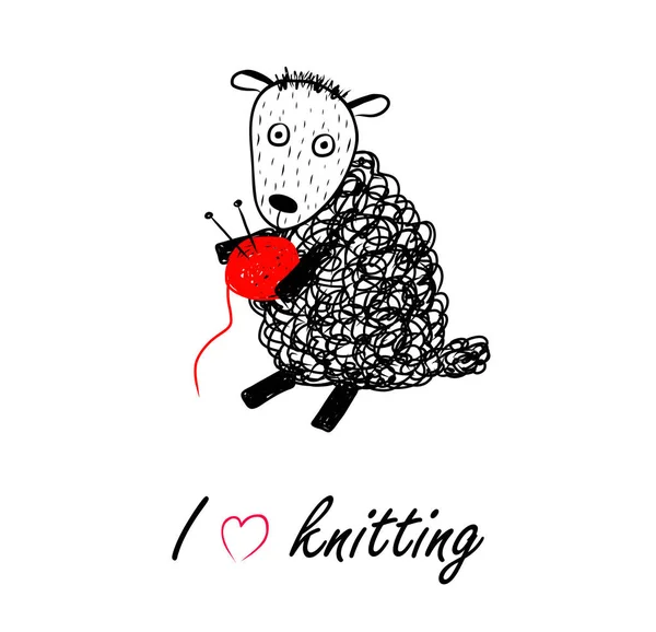 Komik koyun ve top iş parçacığı ile logo yazı vektör çizim örgü