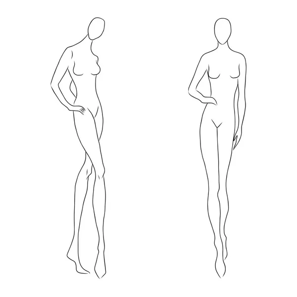 Esquisse de femmes. Différentes poses. Modèle de dessin pour les concepteurs de vêtements et les constructeurs. Modèle vectoriel de modèle de fille de contour pour esquisse de mode. Illustration de mode . — Image vectorielle