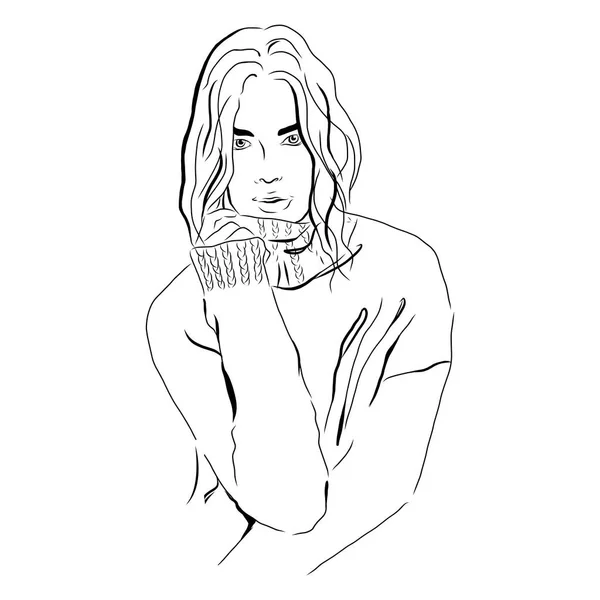 Güzel moda kız giyinmiş bir kazak, kroki, moda illüstrasyon, poster, afiş, broşür, tebrik kartı vektör.