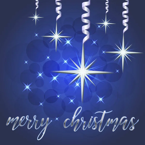 Brilliant Vector Illustration Stars Sparkles Blue Background Christmas Decorations Balls — ストックベクタ