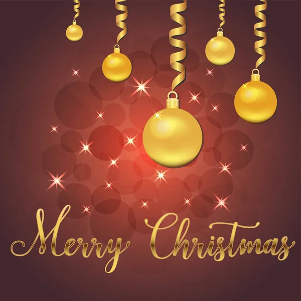 星とクリスマスの飾り ボール メリー クリスマス ご挨拶 バナー ポスター ポストカードをレタリングの手の赤い背景の上で輝きの華麗なベクトル イラスト Eps — ストックベクタ