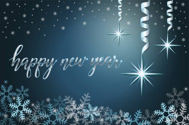 Kış tatil ve arka plan kar yıldız, el yazı ifade mutlu yeni yıl. Noel sezonu illüstrasyon, kartpostal, vektör Eps 10
