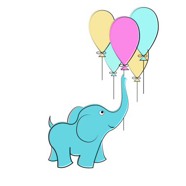 Balonlu, sevimli fil vektör çizim çocuklar