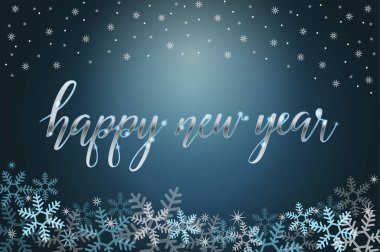 Kış tatil ve arka plan kar yıldız, el yazı ifade mutlu yeni yıl. Noel sezonu illüstrasyon, kartpostal, vektör Eps 10