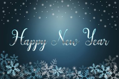 Kış tatil ve arka plan kar yıldız, el yazı ifade mutlu yeni yıl. Noel sezonu illüstrasyon, kartpostal, vektör Eps 10