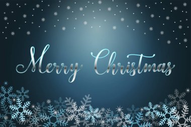 Kış kar ve Noel topları ile tatil arka plan, yazı el mutlu Noeller ifade. Noel sezonu illüstrasyon, kartpostal, vektör Eps 10