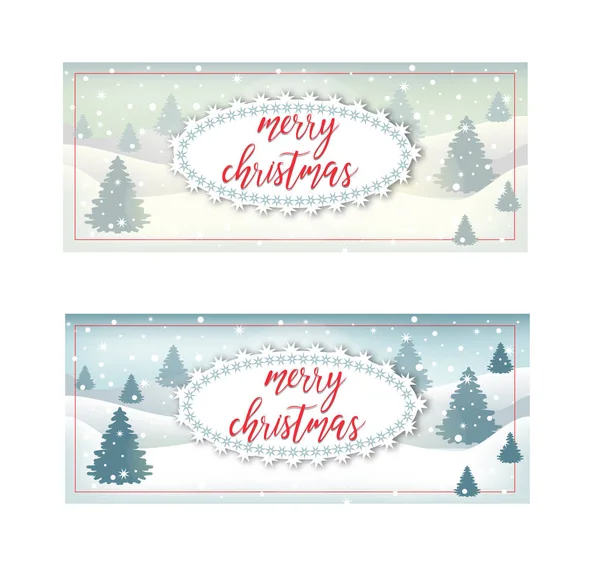 Vector Postcard Red Bright Merry Christmas Brush Lettering Text Winter — Stock Vector