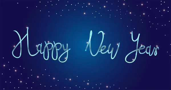 Mavi arka plan, tebrik, kartları, reklam, mektuplar, etiketleri, hediyeler, ambalaj, metin yazı vektör gümüş parlak mutlu yeni yıl el afiş. EPS 10