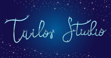 Gümüş Logo moda stüdyosu. Özel el yapımı hat terzi Dükkanı, moda salon için yazı vektör fırça. EPS 10