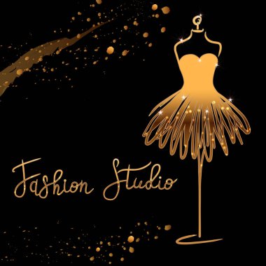 Altın Logo moda stüdyosu. Özel el yapımı hat moda stüdyosu, moda salon için yazı vektör fırça. EPS 10