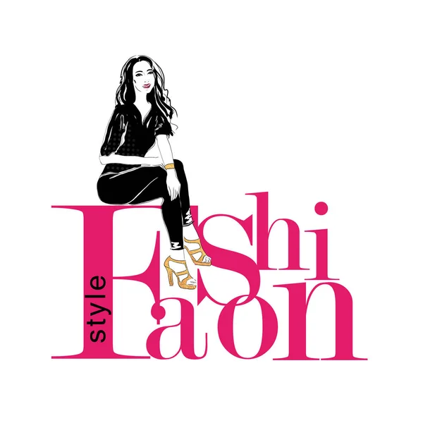 El çekilmiş güzel kadın portre. Kadın moda. Şık bir görünüm. Moda kız. Kroki.