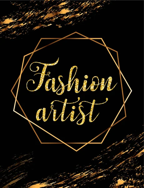 Moda parti vektör poster altın kristal parlamayı başlık, moda sanatçı logo, banner için terzi, tabela