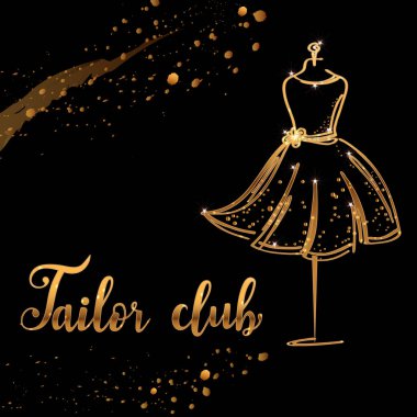 Altın Logo moda stüdyosu. Özel el yapımı hat terzi Kulübü, moda salon için yazı vektör fırça. EPS 10