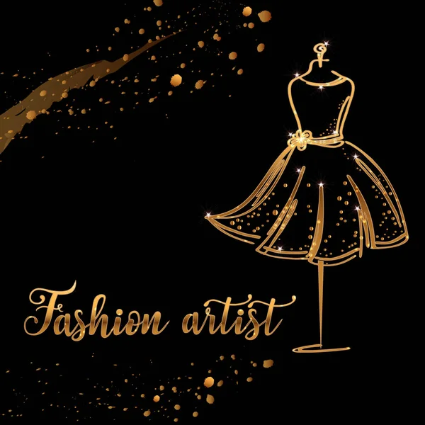 Gold Logo Modestudio Kundenspezifische Handgefertigte Kalligraphie Modekünstler Vektor Pinsel Schriftzug — Stockvektor