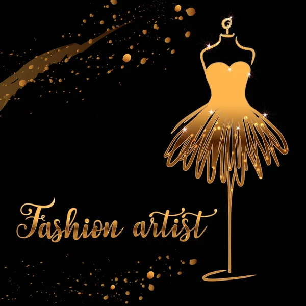 Altın Logo Moda Stüdyosu Özel Yapımı Hat Moda Sanatçı Moda — Stok Vektör