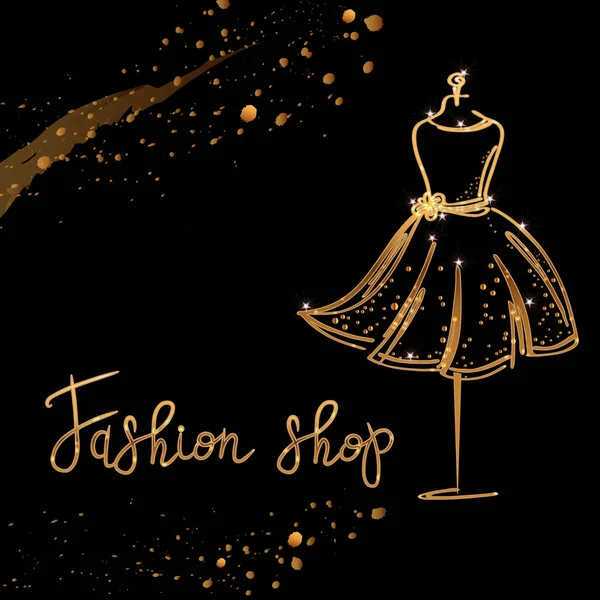 Altın Logo moda stüdyosu. Özel el yapımı hat moda salonu, vektör fırça moda salon için yazı. EPS 10