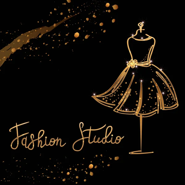 Gold Logo Modestudio Kundenspezifische Handgefertigte Kalligrafie Modestudio Vektor Pinsel Schriftzug — Stockvektor