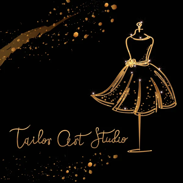 Altın Logo moda stüdyosu. Özel el yapımı hat terzi sanat atölyesi, moda salon için yazı vektör fırça. EPS 10