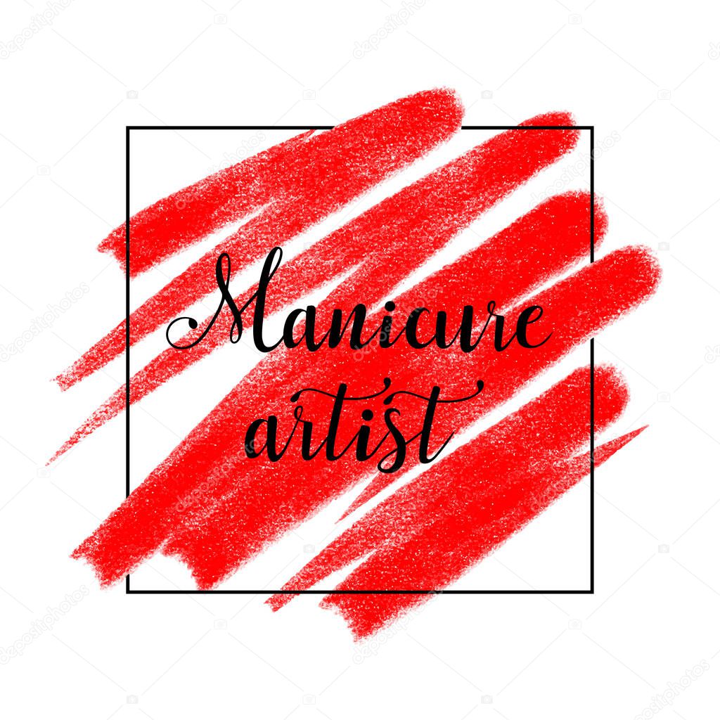 Beauty logo with lettering Manicure artist, banner, poster. Vector illustration, EPS 10