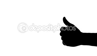 Jest başparmak veren erkek bir elin parmaklarını. El çerçeve içine sağ taraftan geliyor. Siluet vurdu. Beyaz izole.