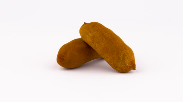 Two whole tamarind fruit pods. Rotating on the turntable. Isolated on the white background. Close-up. — Stock Video