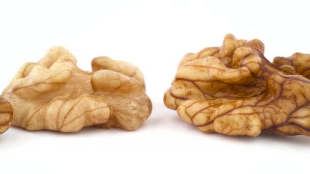 Fila Nueces Sin Cáscara Mueven Horizontalmente Lado Del Marco Otro — Vídeos de Stock