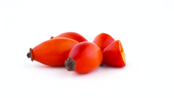 Few Whole Half Cut Rosehip Rotating Turntable Isolated White Background — Stock Video