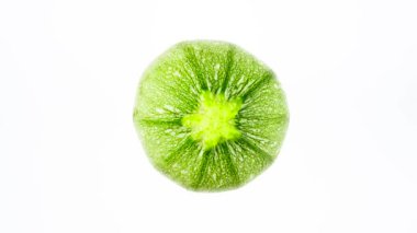Yuvarlak kabak Squash üstten görünüm yukarıdan. Döner. Beyaz arka plan üzerinde izole. Yakın çekim. Makro.