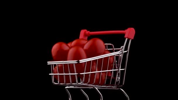 Макросъемка Тележки Супермаркета Набитая Красными Помидорами Черри Вращение Вращающемся Столе — стоковое видео