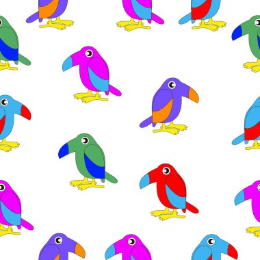 Farklı renkteki komik karikatür kuşların oluşan sorunsuz doku.