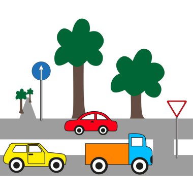 Kamyon ve araba şeklinde yol kullanıcıları.