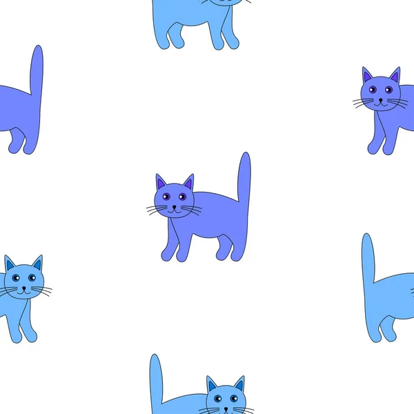 Set Von Lustigen Katzen Blau Und Hellblau Farbe Isoliert Durch — Stockvektor