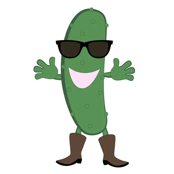 Komik karikatür salatalık siyah gözlük ve beyaz arka plan ile izole bot ile.