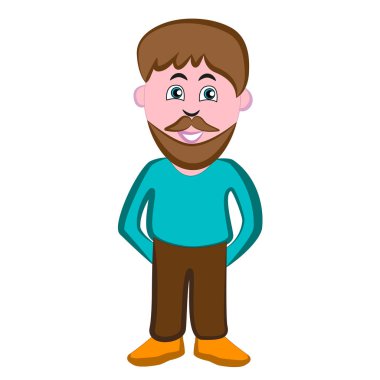 Sakal ve bıyık beyaz bir arka plan üzerinde izole neşeli gülümseyen adam.