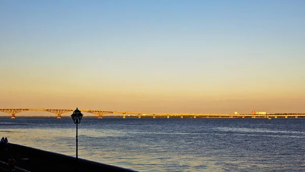 View Road Bridge Volga River Evening Summer — Stock Photo, Image