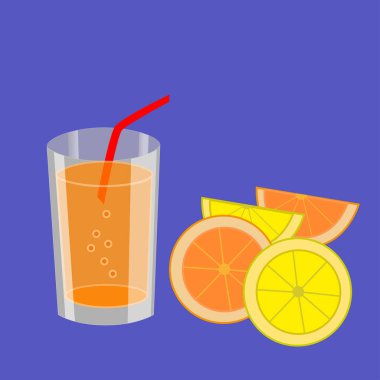 Gazlı limon ve portakal ile mavi arka plan izole kokteyl serinletici.